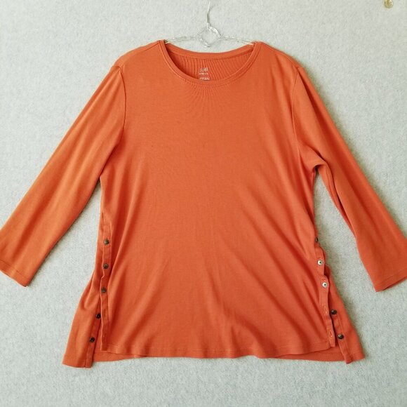 J Jill Perfect Pima M Side Button Tee Tunic Stretch Top Pullover Comfy Casual - Picture 1 of 13